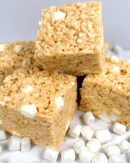 Gourmet classic vanilla rice crispy treat with optional custom fondant topper and edible ink