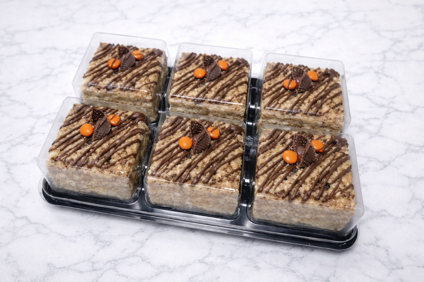 Custom chocolate cocoa rice crispy treat with optional personalized fondant topper