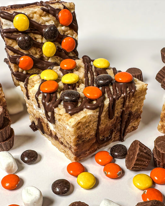 Custom chocolate cocoa rice crispy treat with personalized fondant topper