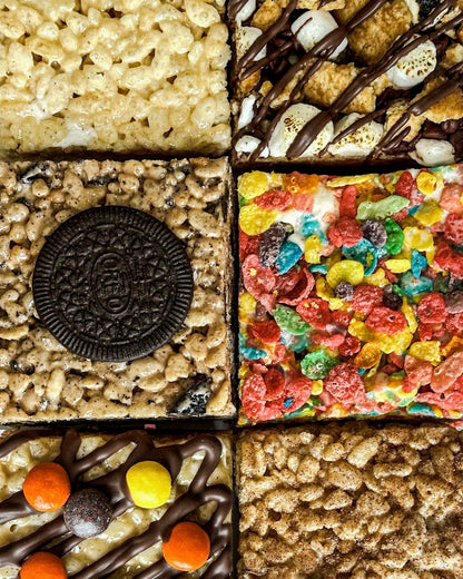 Signature six variety gourmet rice crispy treats 6-pack with optional customized fondant topper and edible ink
