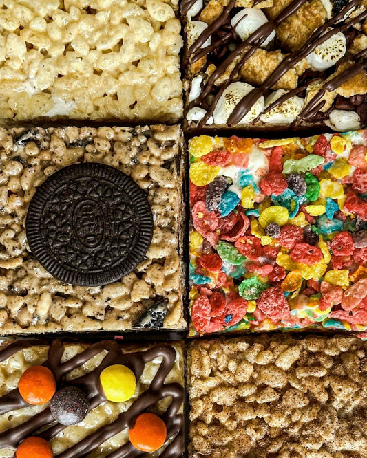 Signature six variety gourmet rice crispy treats 6-pack with optional customized fondant topper and edible ink